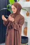 Fermuarlı Namaz Elbisesi Kahverengi