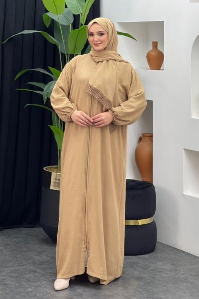 Fermuarlı Namaz Elbisesi Sütlü Kahve