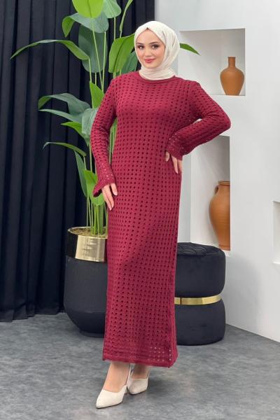 Fileli Elbise Bordo