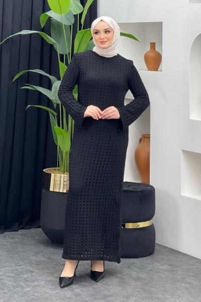 Fileli Elbise Siyah