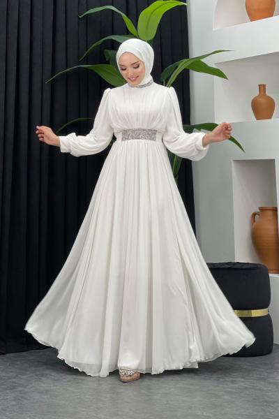 Firdevs Şifon Abiye Beyaz