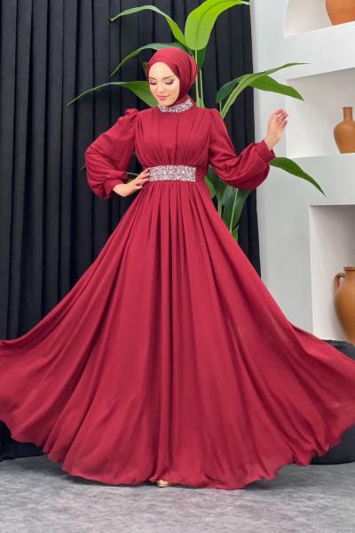 Firdevs Şifon Abiye Bordo