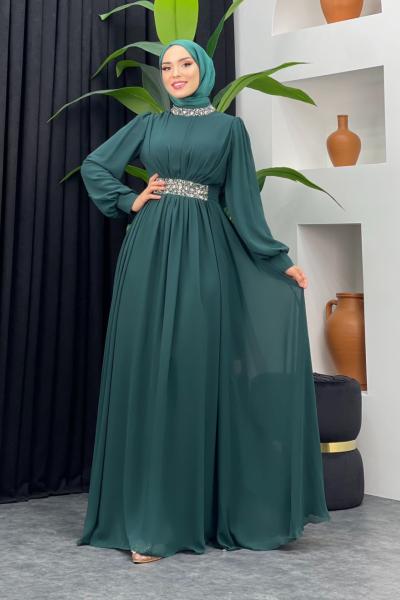 Firdevs Şifon Abiye Zümrüt