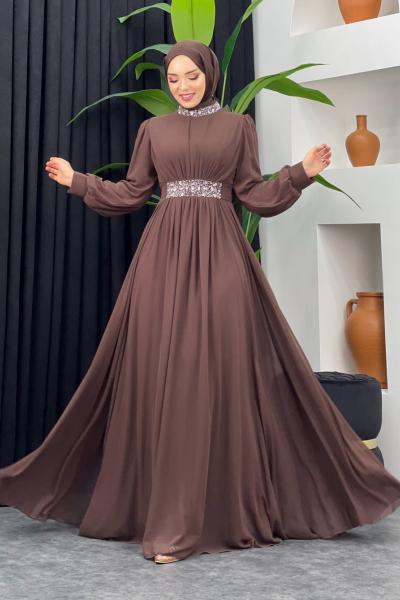 Firdevs Şifon Abiye Kahverengi