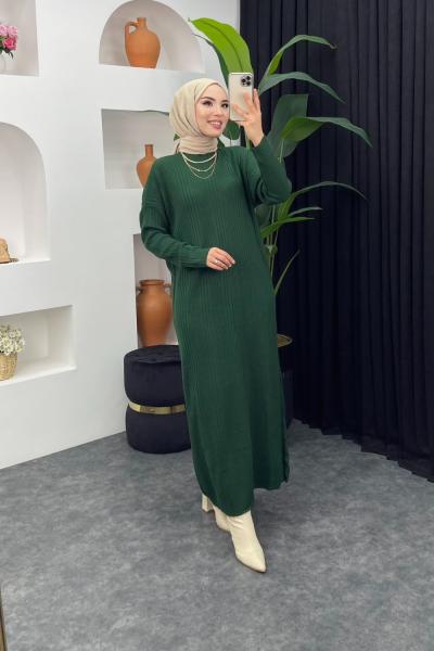 Fitilli Boydan Triko Elbise Zümrüt