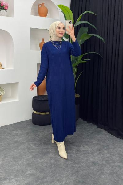 Fitilli Boydan Triko Elbise Lacivert