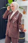 Fularlı Ceket Takım Kahverengi