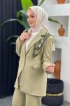Fularlı Ceket Takım Fıstık Yeşili