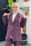Fularlı Ceket Takım Bordo