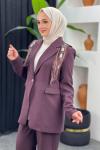 Fularlı Ceket Takım Bordo