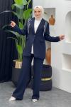 Fularlı Ceket Takım Lacivert