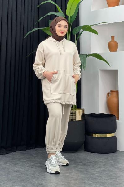 Gölge Scuba Pantolonlu Takım Taş Rengi