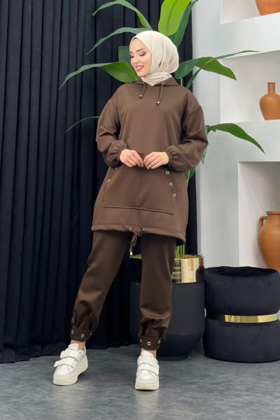 Gölge Scuba Pantolonlu Takım Kahverengi