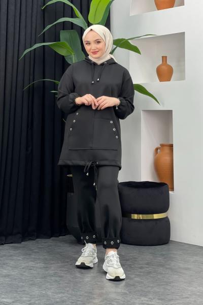 Gölge Scuba Pantolonlu Takım Siyah