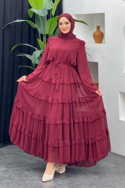 Gonca Şifon Elbise Bordo