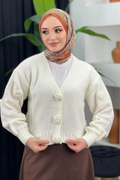 Güllü Hırka Ekru/Beyaz