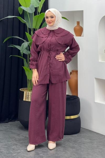 Güneş Pantolonlu Takım Bordo