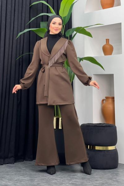 Hale Scuba Pantolonlu Takım Kahverengi