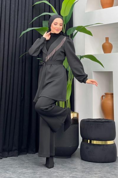 Hale Scuba Pantolonlu Takım Siyah