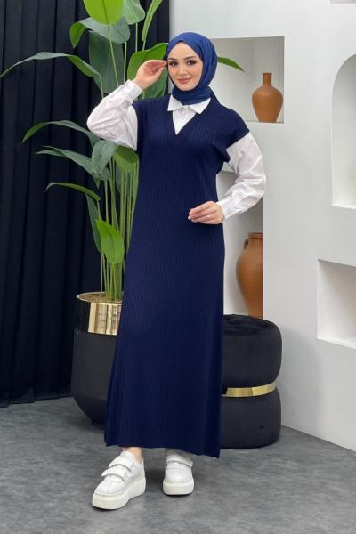Hazal Triko Elbise Lacivert