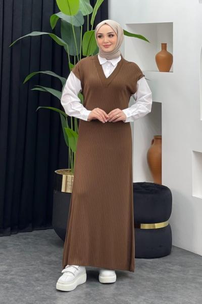 Hazal Triko Elbise Kahverengi