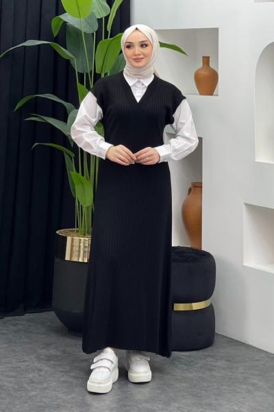 Hazal Triko Elbise Siyah