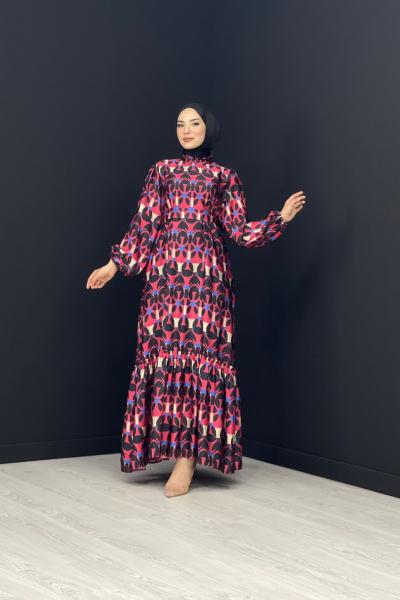 Hilal Saten Elbise Kırmızı