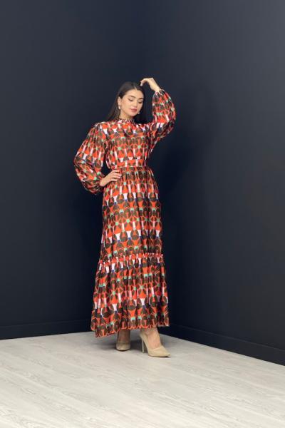 Hilal Saten Elbise Turuncu