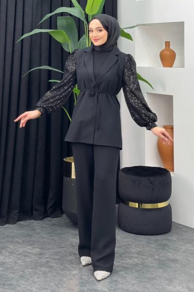 Hüda Pullu Abiye Takım Siyah