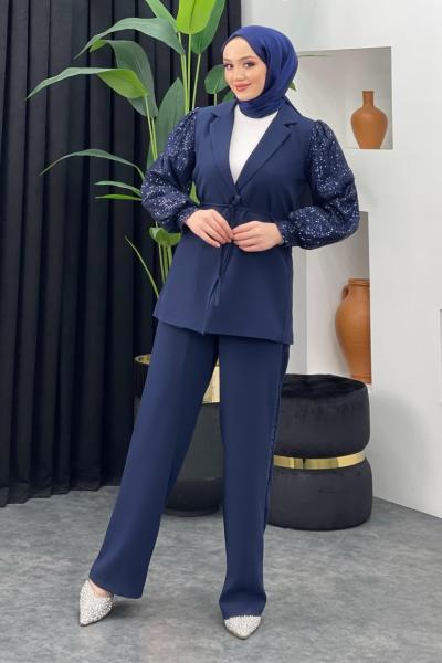 Hüda Pullu Abiye Takım Lacivert