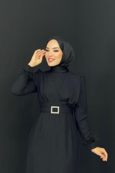 İdil Tüylü Elbise Siyah