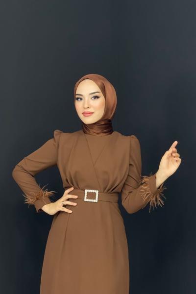 İdil Tüylü Elbise Kahverengi