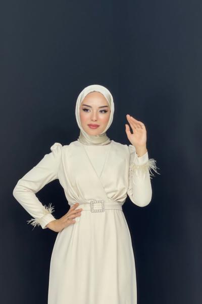 İdil Tüylü Elbise Taş Rengi