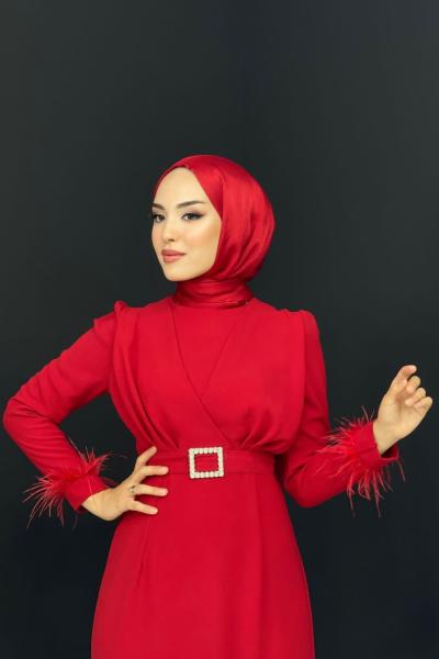 İdil Tüylü Elbise Kırmızı