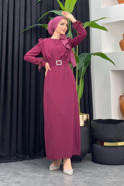 İdil Tüylü Elbise Mürdüm