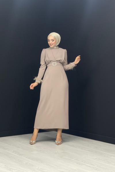 İdil Tüylü Elbise Vizon