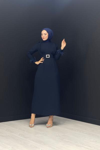 İdil Tüylü Elbise Koyu Lacivert