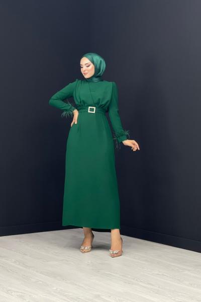 İdil Tüylü Elbise Zümrüt