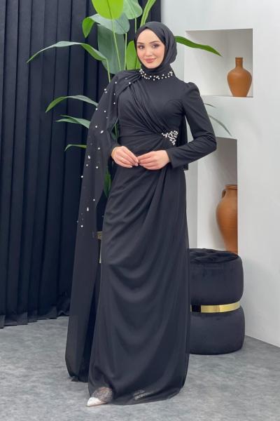 İnci Detaylı Abiye Siyah