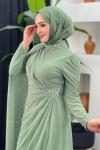İnci Detaylı Abiye Fıstık Yeşili