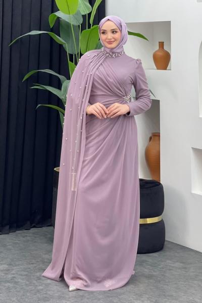 İnci Detaylı Abiye Lila