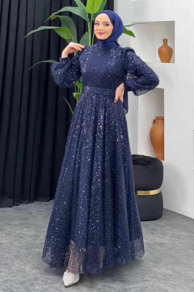 İncili Kabarık Abiye Lacivert