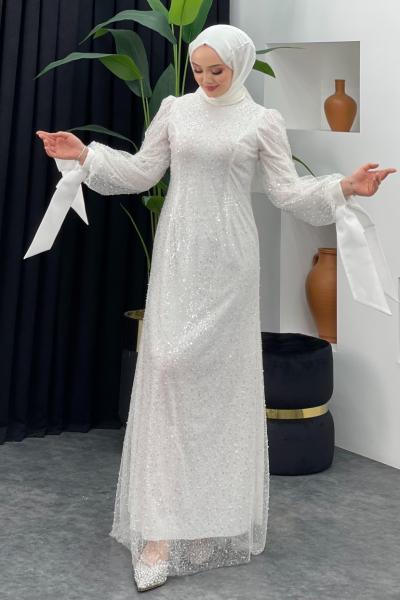 İncili Kalem Abiye Beyaz