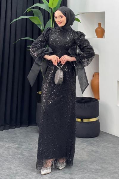 İncili Kalem Abiye Siyah