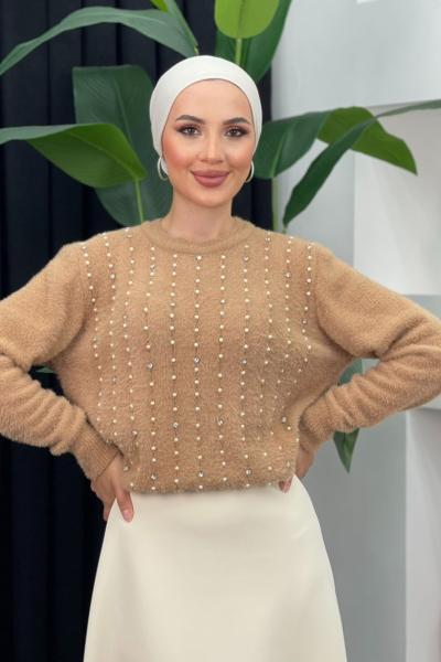 İncili Triko Kazak Sütlü Kahve