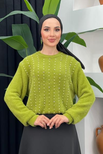 İncili Triko Kazak Fıstık Yeşili