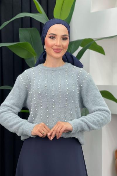 İncili Triko Kazak Gri