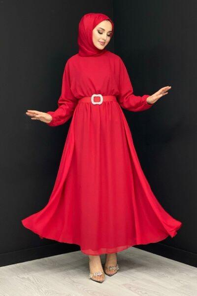 İrem Şifon Elbise Kırmızı