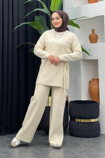 Işıl Triko Pantolonlu Takım Taş Rengi