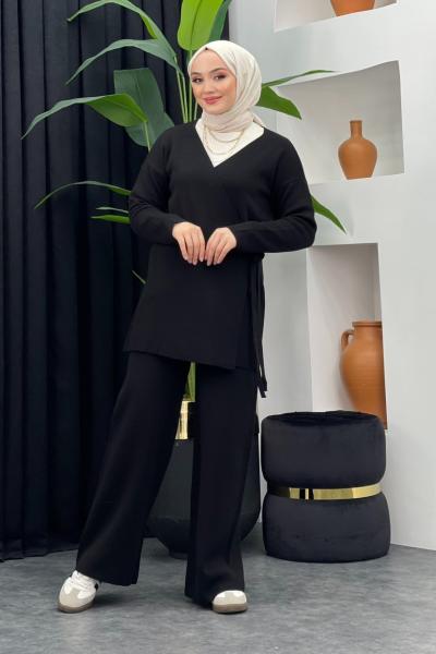 Işıl Triko Pantolonlu Takım Siyah